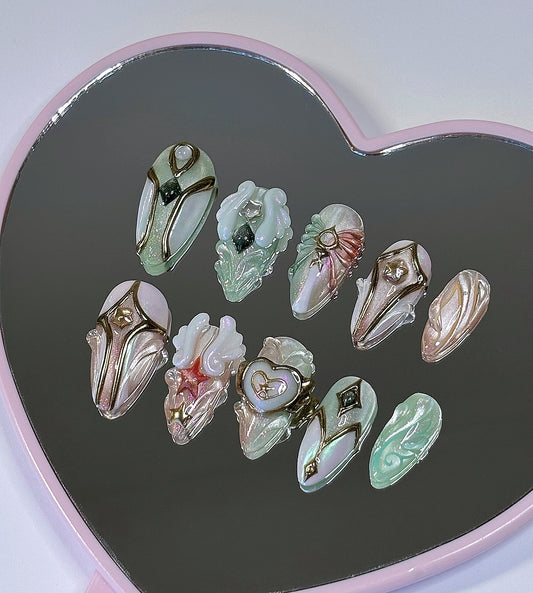 Green + Orange Dreamwings Set - Valorant Inspired Press-On Nails