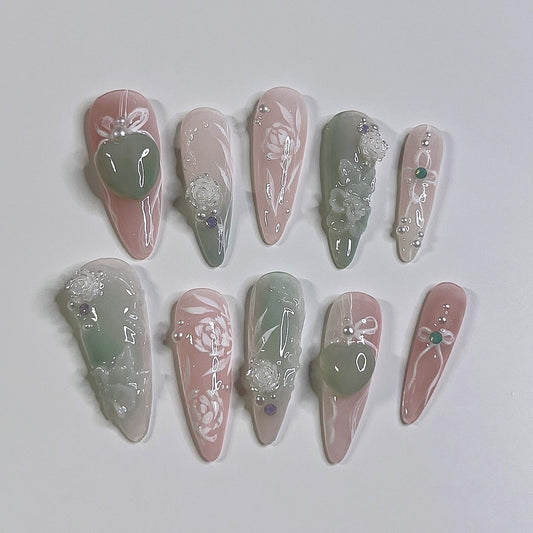 Rose Quartz and Chinese Jade Set