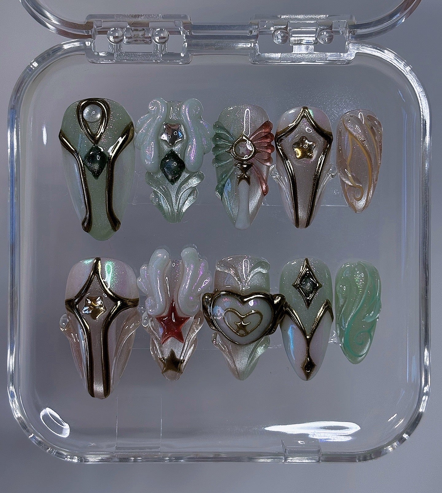 Green + Orange Dreamwings Set - Valorant Inspired Press-On Nails