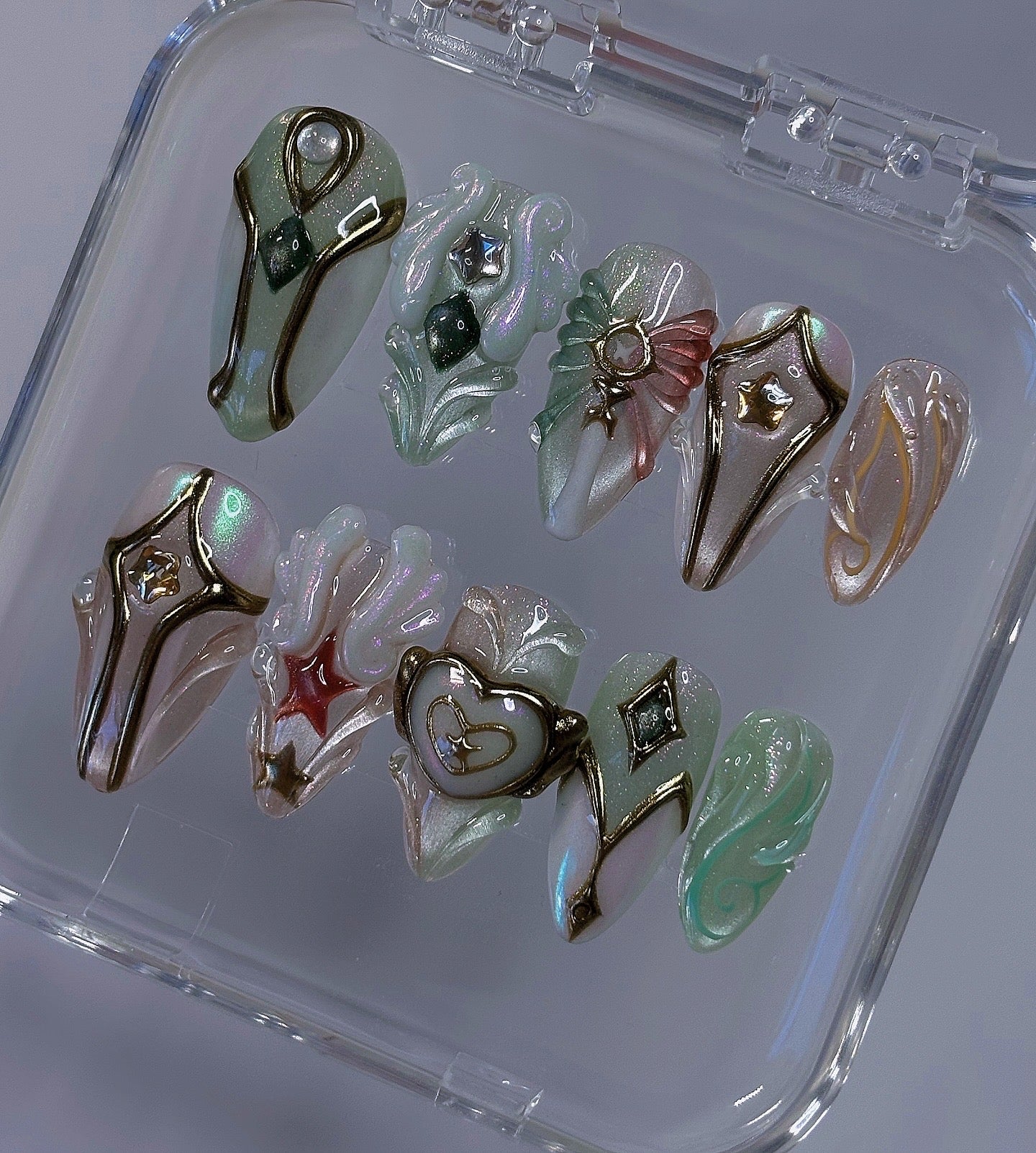 Green + Orange Dreamwings Set - Valorant Inspired Press-On Nails