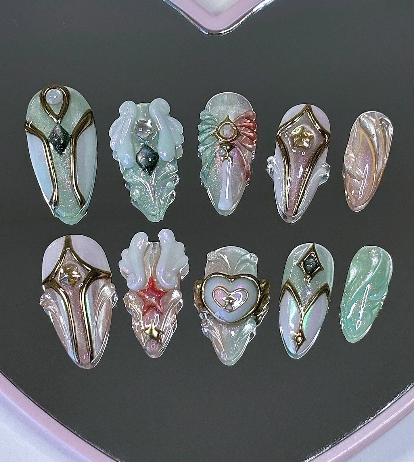 Green + Orange Dreamwings Set - Valorant Inspired Press-On Nails