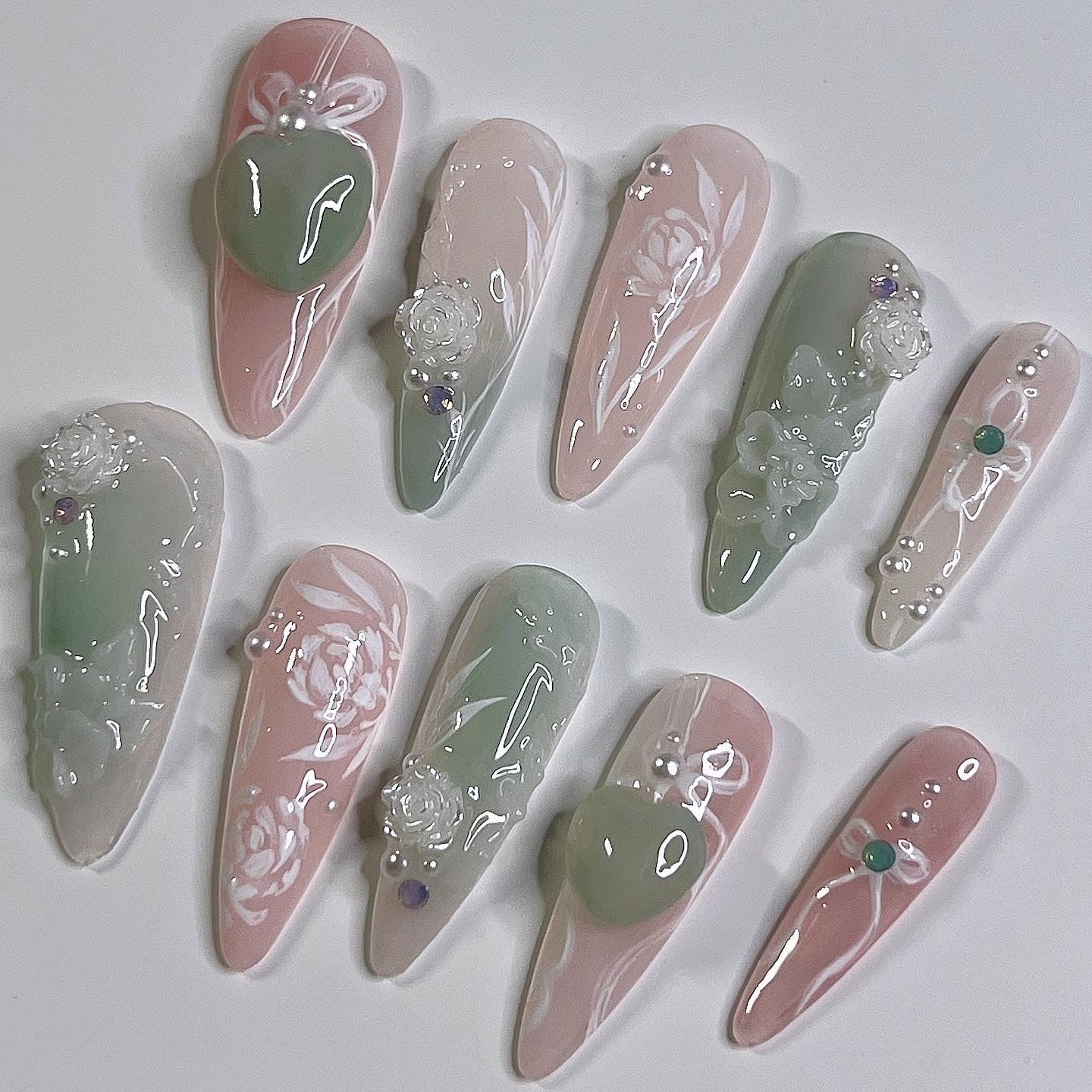 Rose Quartz and Chinese Jade Set