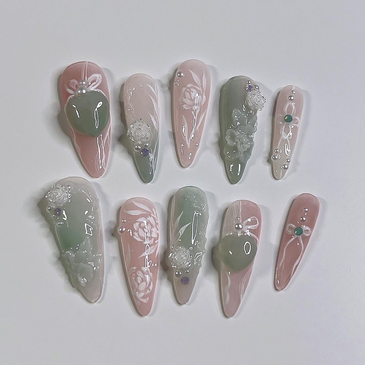 Rose Quartz and Chinese Jade Set