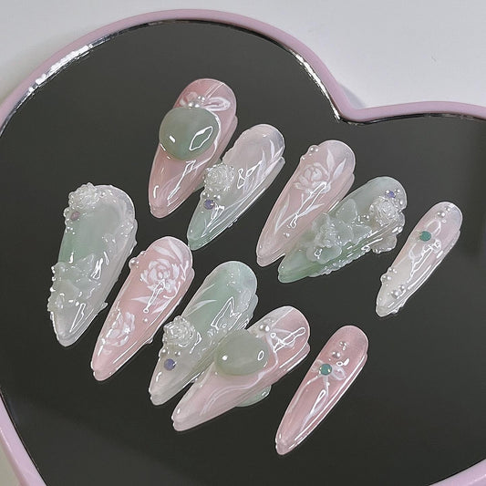 Rose Quartz and Chinese Jade Set